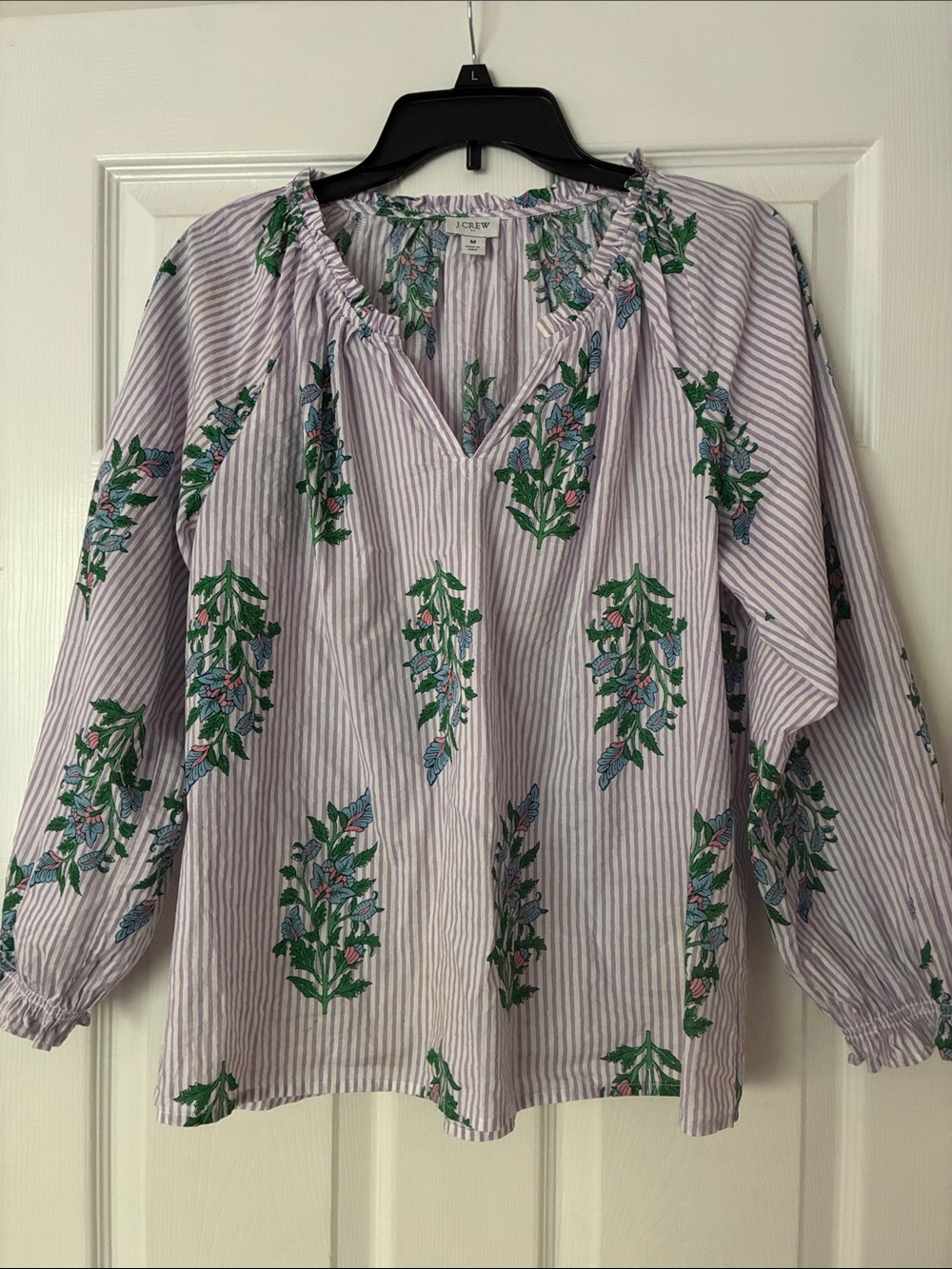 🪻J. Crew 100% Cotton Lavender Striped Floral Peasant Top